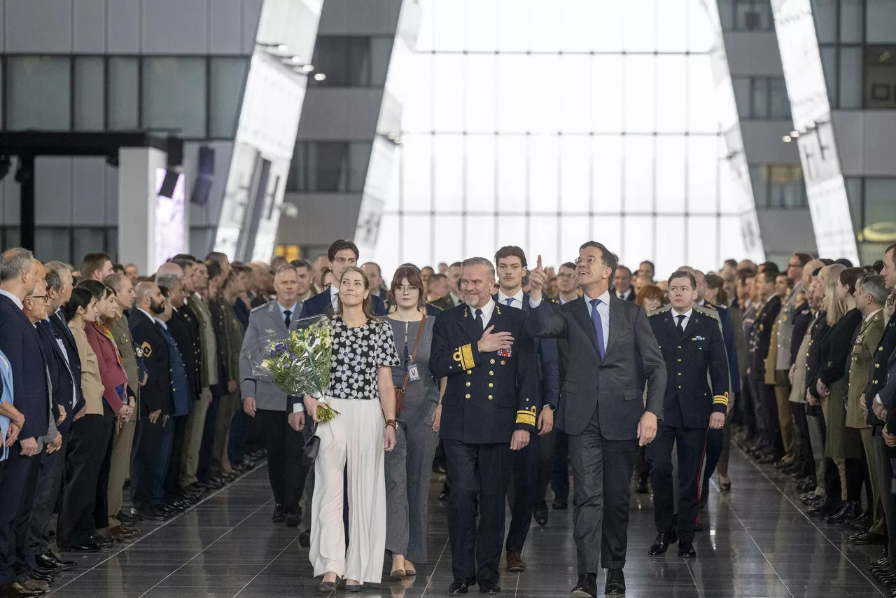 Admiral Giuseppe Cavo Dragone assumes the role of Chair of the NATO Military Committee during a special session of the Military Committee followed by a farewell ceremony for Admiral Rob Bauer