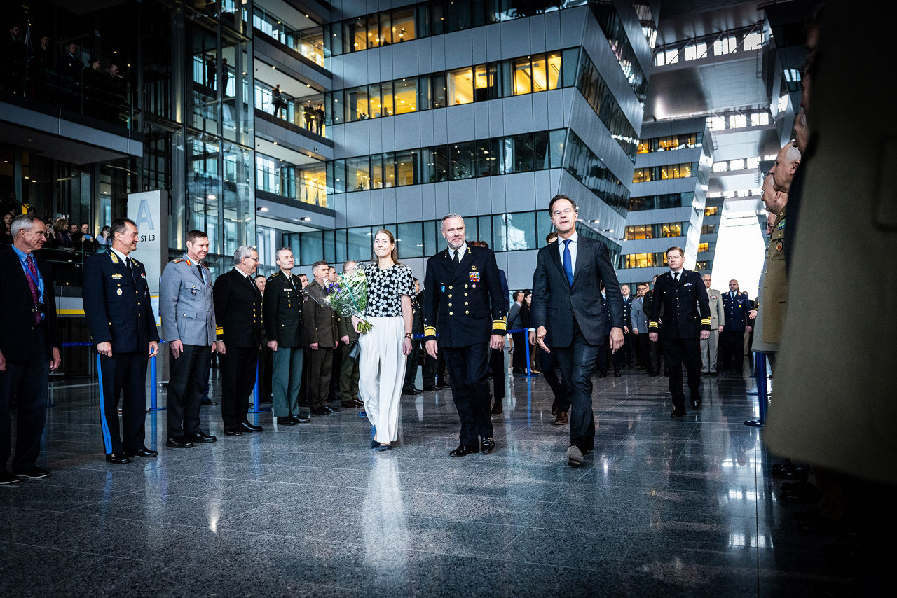 Admiral Giuseppe Cavo Dragone assumes the role of Chair of the NATO Military Committee during a special session of the Military Committee followed by a farewell ceremony for Admiral Rob Bauer