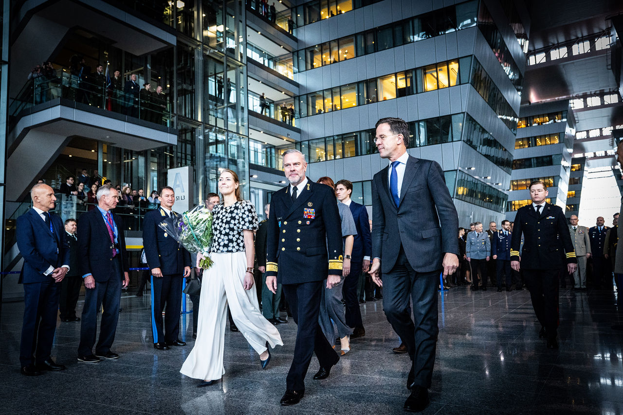 Admiral Giuseppe Cavo Dragone assumes the role of Chair of the NATO Military Committee during a special session of the Military Committee followed by a farewell ceremony for Admiral Rob Bauer