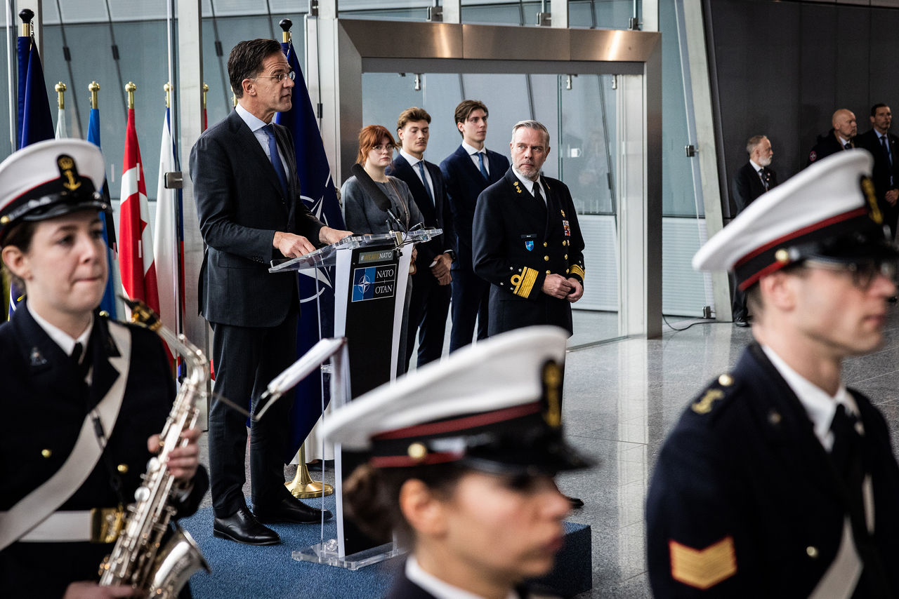 Admiral Giuseppe Cavo Dragone assumes the role of Chair of the NATO Military Committee during a special session of the Military Committee followed by a farewell ceremony for Admiral Rob Bauer