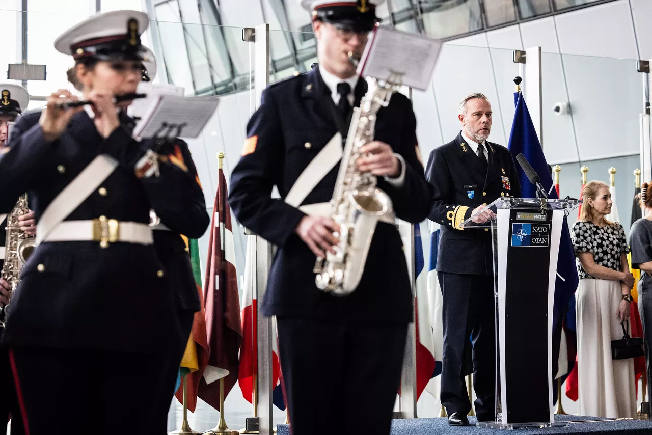 Admiral Giuseppe Cavo Dragone assumes the role of Chair of the NATO Military Committee during a special session of the Military Committee followed by a farewell ceremony for Admiral Rob Bauer