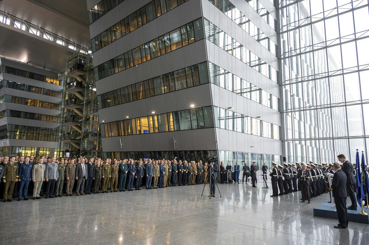 Admiral Giuseppe Cavo Dragone assumes the role of Chair of the NATO Military Committee during a special session of the Military Committee followed by a farewell ceremony for Admiral Rob Bauer