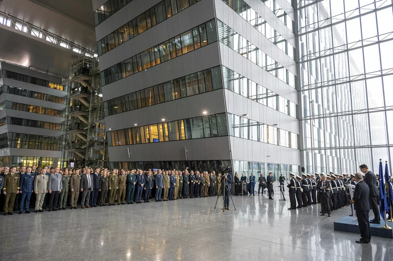 Admiral Giuseppe Cavo Dragone assumes the role of Chair of the NATO Military Committee during a special session of the Military Committee followed by a farewell ceremony for Admiral Rob Bauer