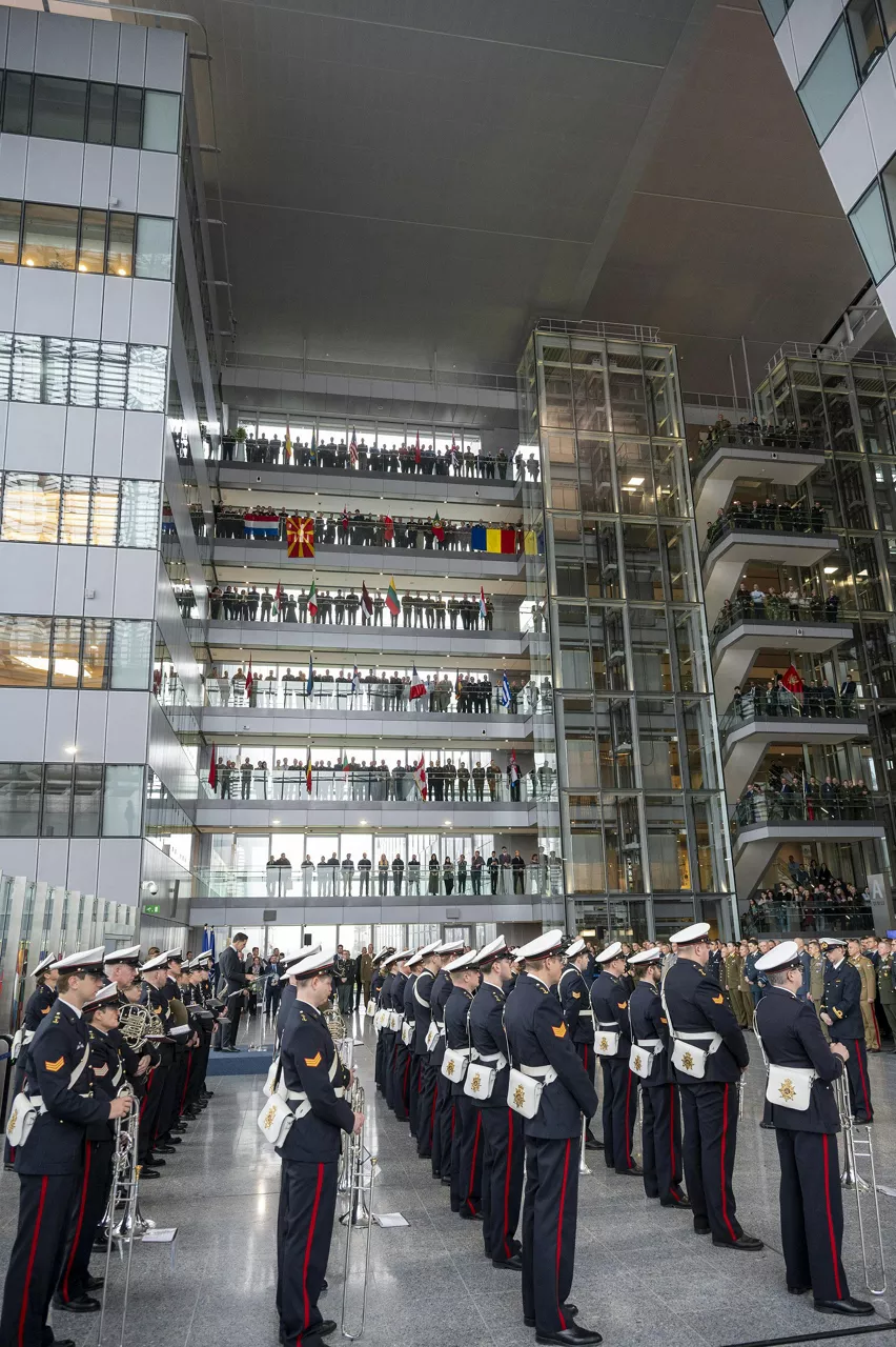 Admiral Giuseppe Cavo Dragone assumes the role of Chair of the NATO Military Committee during a special session of the Military Committee followed by a farewell ceremony for Admiral Rob Bauer