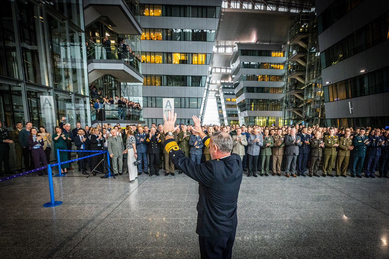 Admiral Giuseppe Cavo Dragone assumes the role of Chair of the NATO Military Committee during a special session of the Military Committee followed by a farewell ceremony for Admiral Rob Bauer