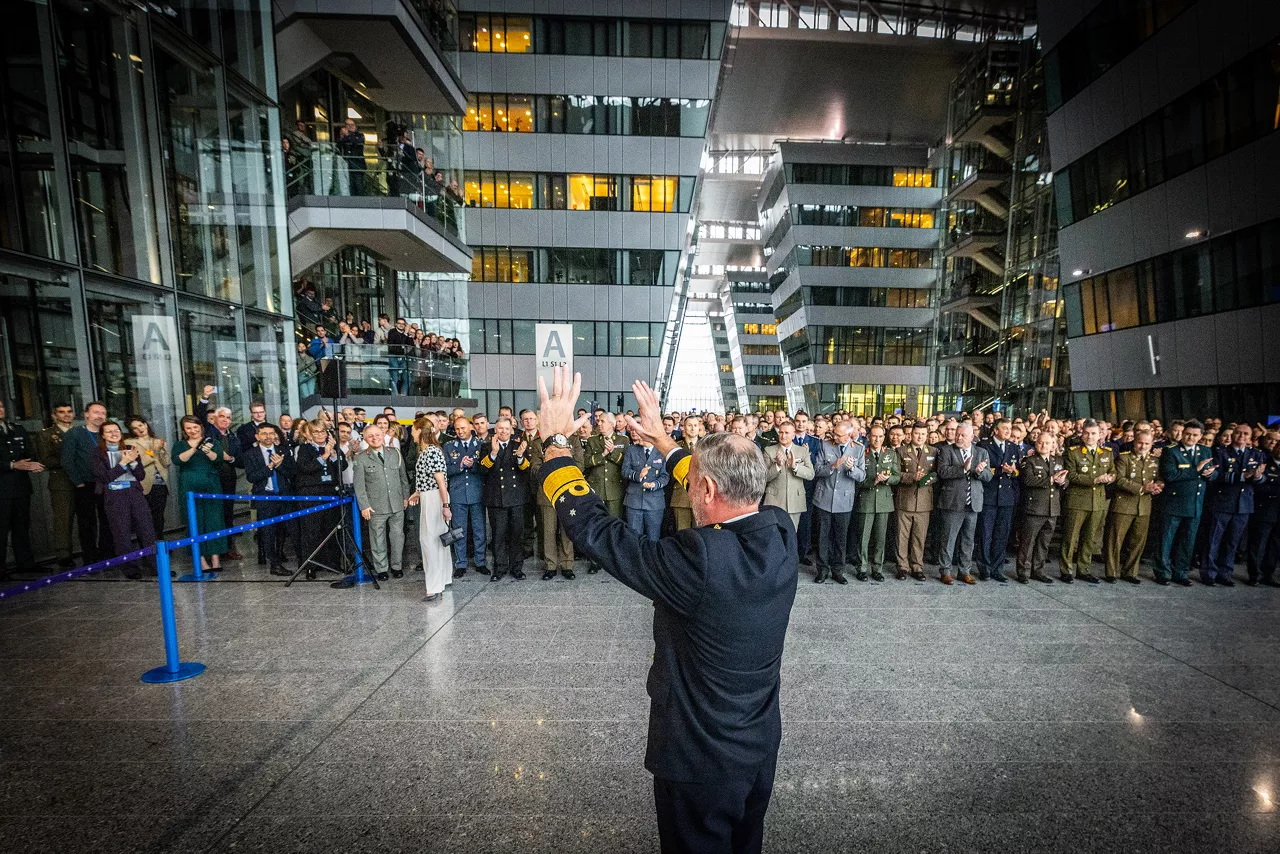 Admiral Giuseppe Cavo Dragone assumes the role of Chair of the NATO Military Committee during a special session of the Military Committee followed by a farewell ceremony for Admiral Rob Bauer