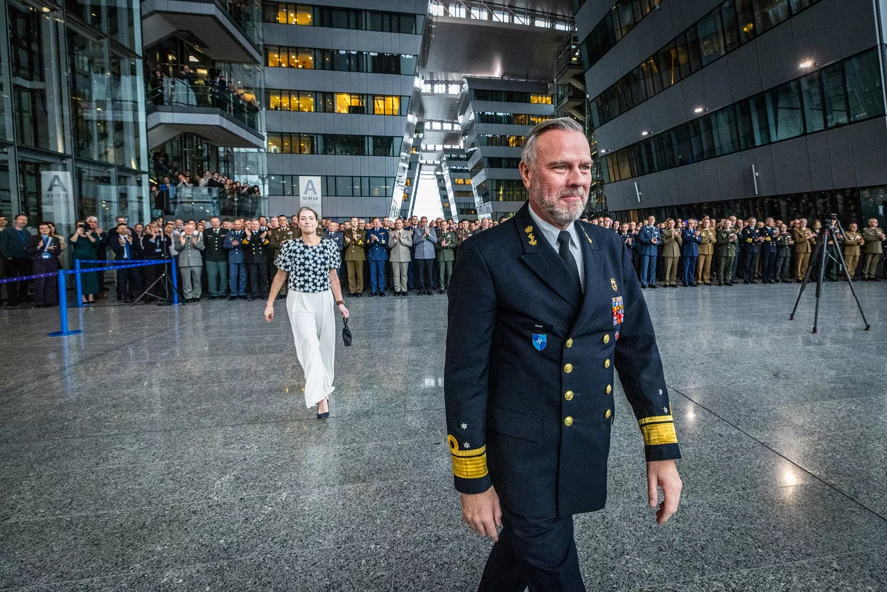 Admiral Giuseppe Cavo Dragone assumes the role of Chair of the NATO Military Committee during a special session of the Military Committee followed by a farewell ceremony for Admiral Rob Bauer