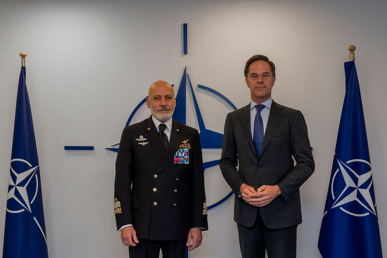 NATO Secretary General Mark Rutte meets with the new Chair of the NATO Military Committee, Admiral Giuseppe Cavo Dragone