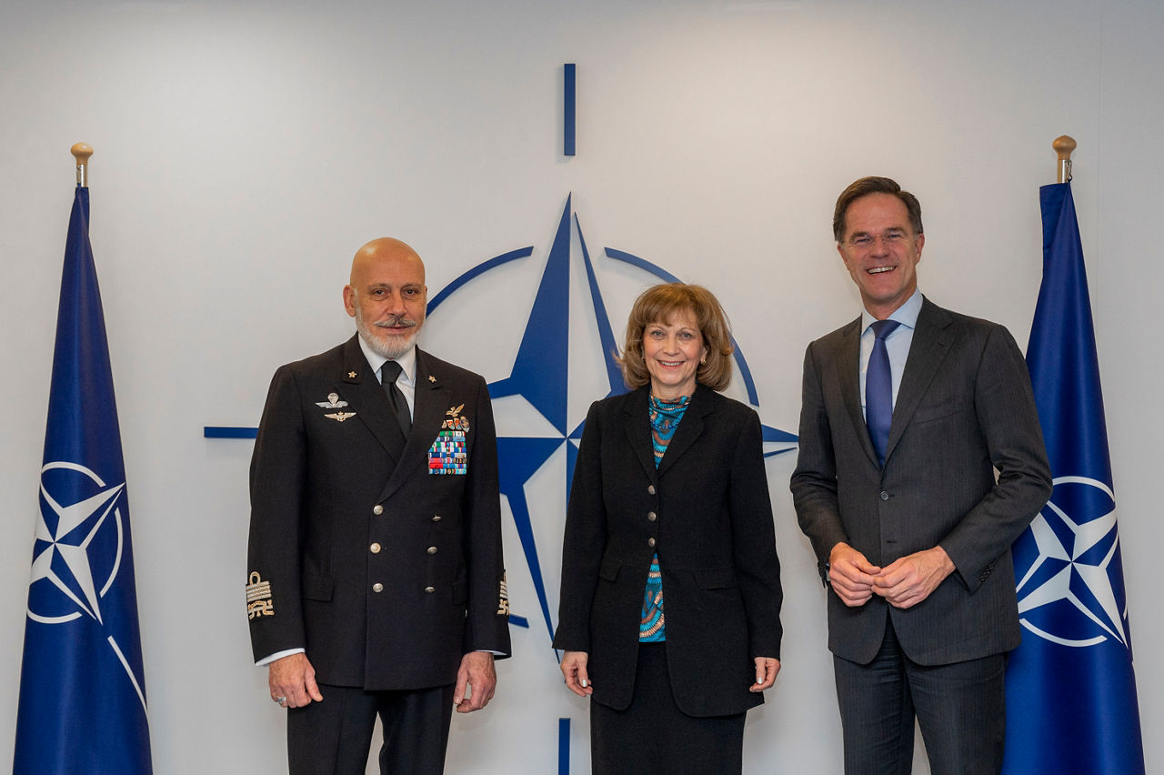 NATO Secretary General Mark Rutte meets with the new Chair of the NATO Military Committee, Admiral Giuseppe Cavo Dragone
