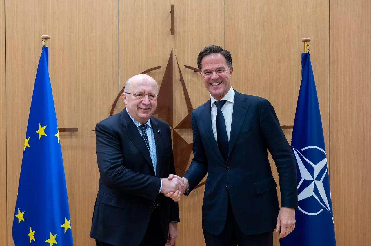 NATO Secretary General Mark Rutte meets with with EU Commissioner for Defence and Space, Andrius Kubilius