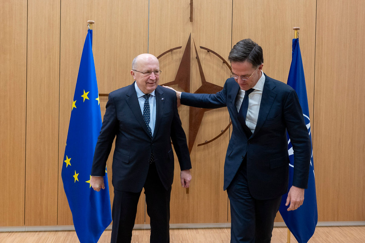 NATO Secretary General Mark Rutte meets with with EU Commissioner for Defence and Space, Andrius Kubilius