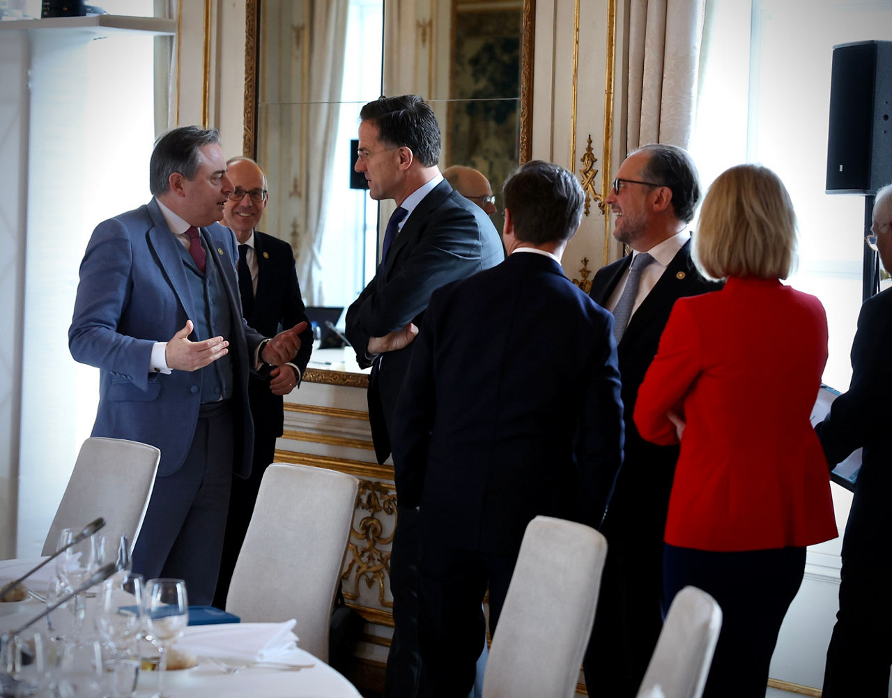 NATO Secretary General Mark Rutte talking with Bart De Wever, Prime Minister of Belgium