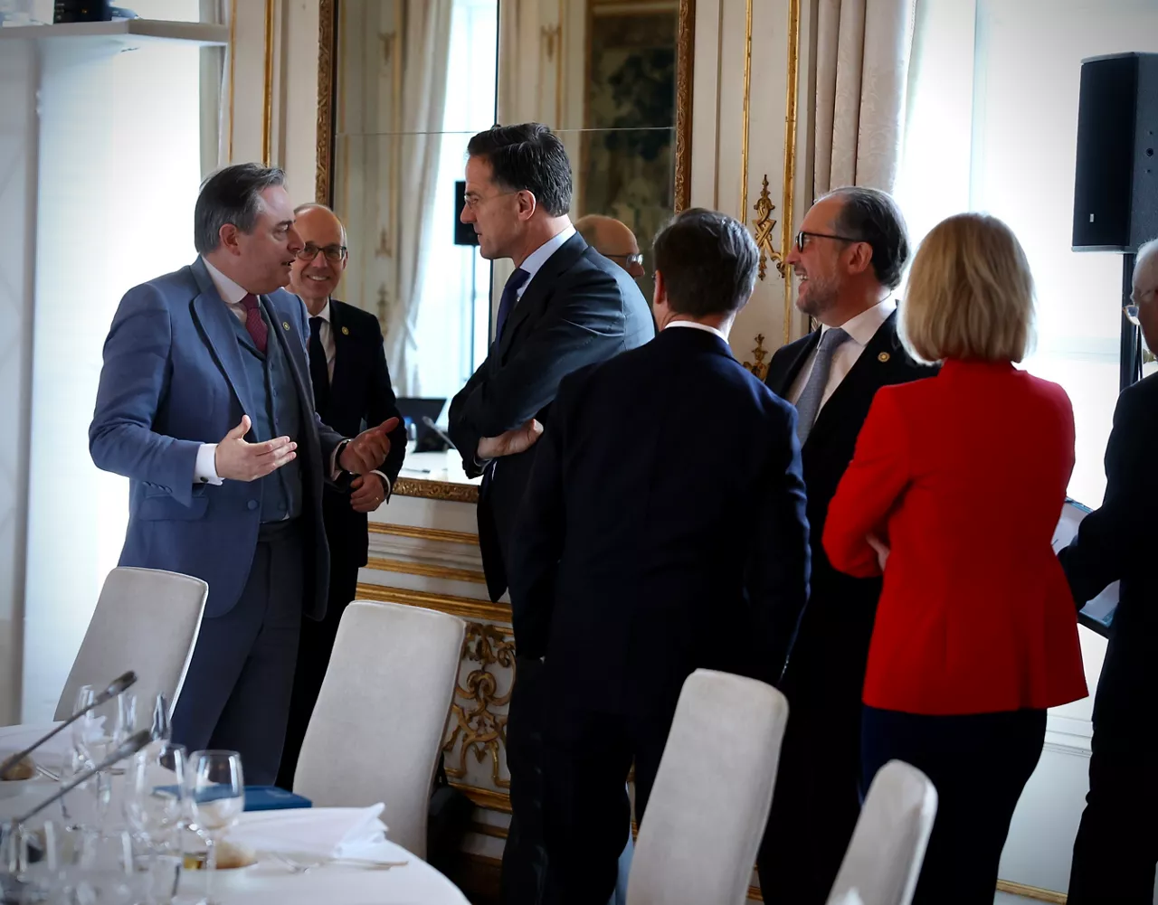 NATO Secretary General Mark Rutte talking with Bart De Wever, Prime Minister of Belgium