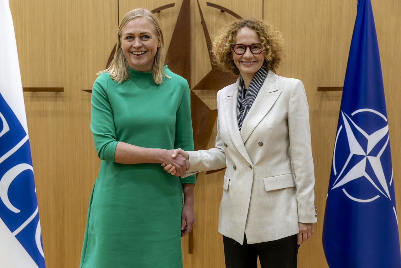 NATO Deputy Secretary General Radmila Shekerinska meets with Elina Valtonen, Minister for Foreign Affairs of Finland and Chairperson-in-Office of the OSCE, at NATO Headquarters