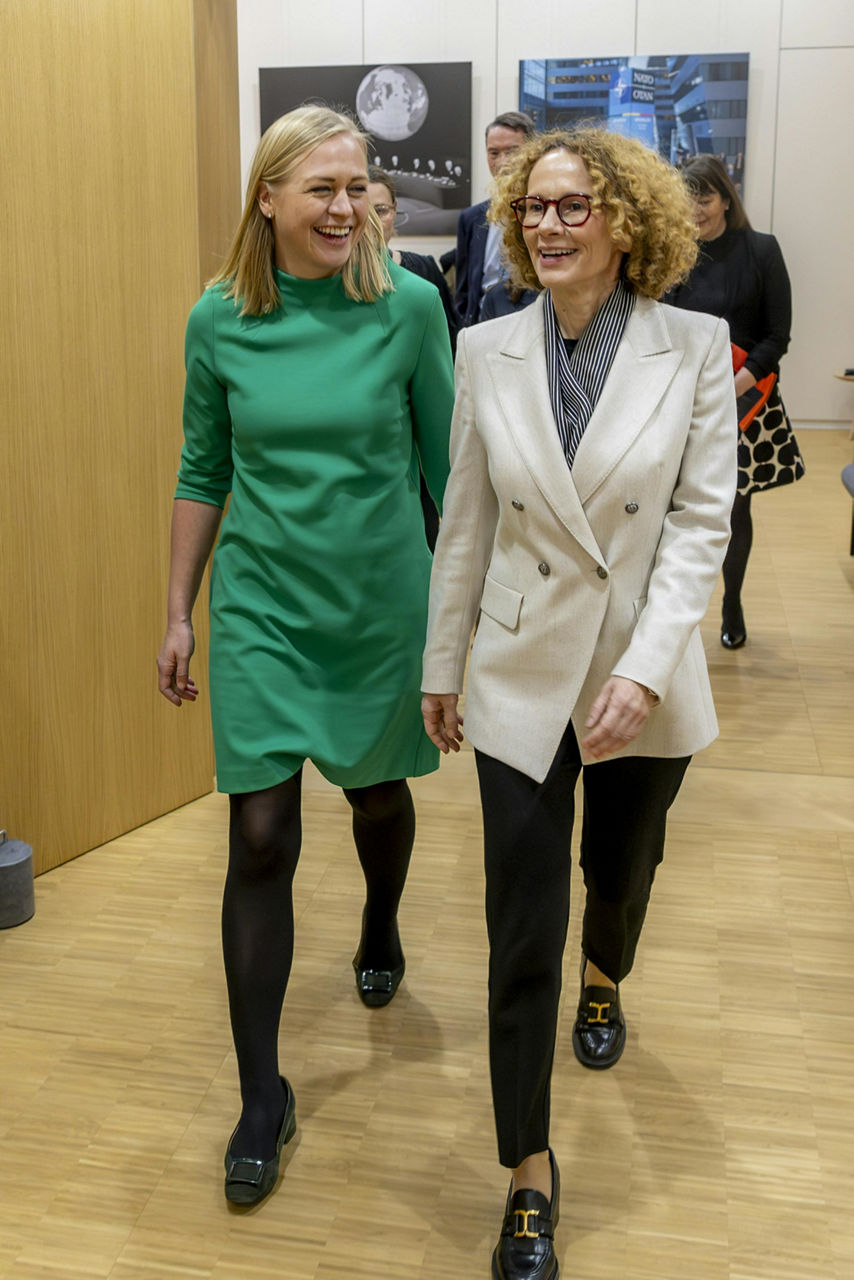 NATO Deputy Secretary General Radmila Shekerinska meets with Elina Valtonen, Minister for Foreign Affairs of Finland and Chairperson-in-Office of the OSCE, at NATO Headquarters