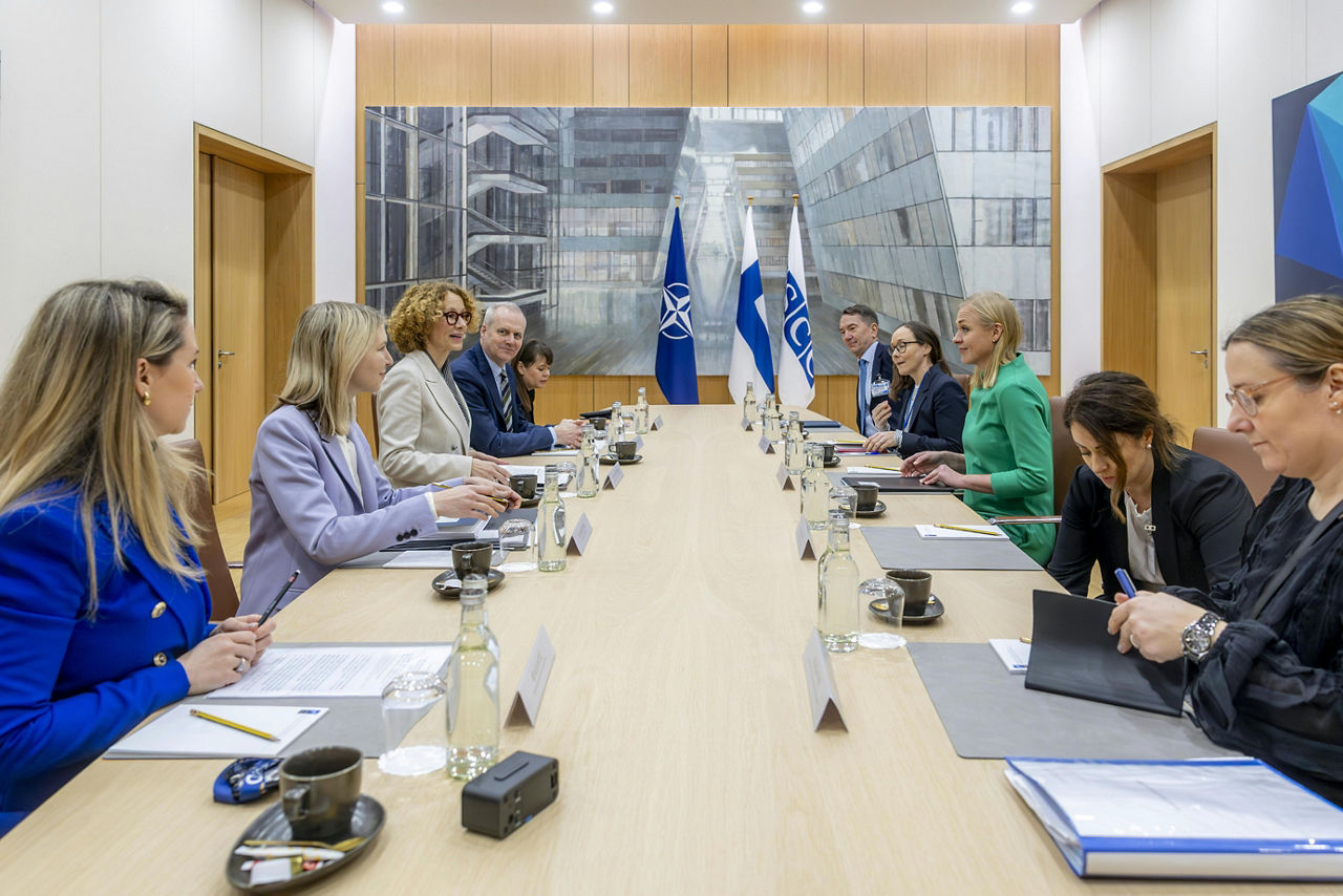 NATO Deputy Secretary General Radmila Shekerinska meets with Elina Valtonen, Minister for Foreign Affairs of Finland and Chairperson-in-Office of the OSCE, at NATO Headquarters