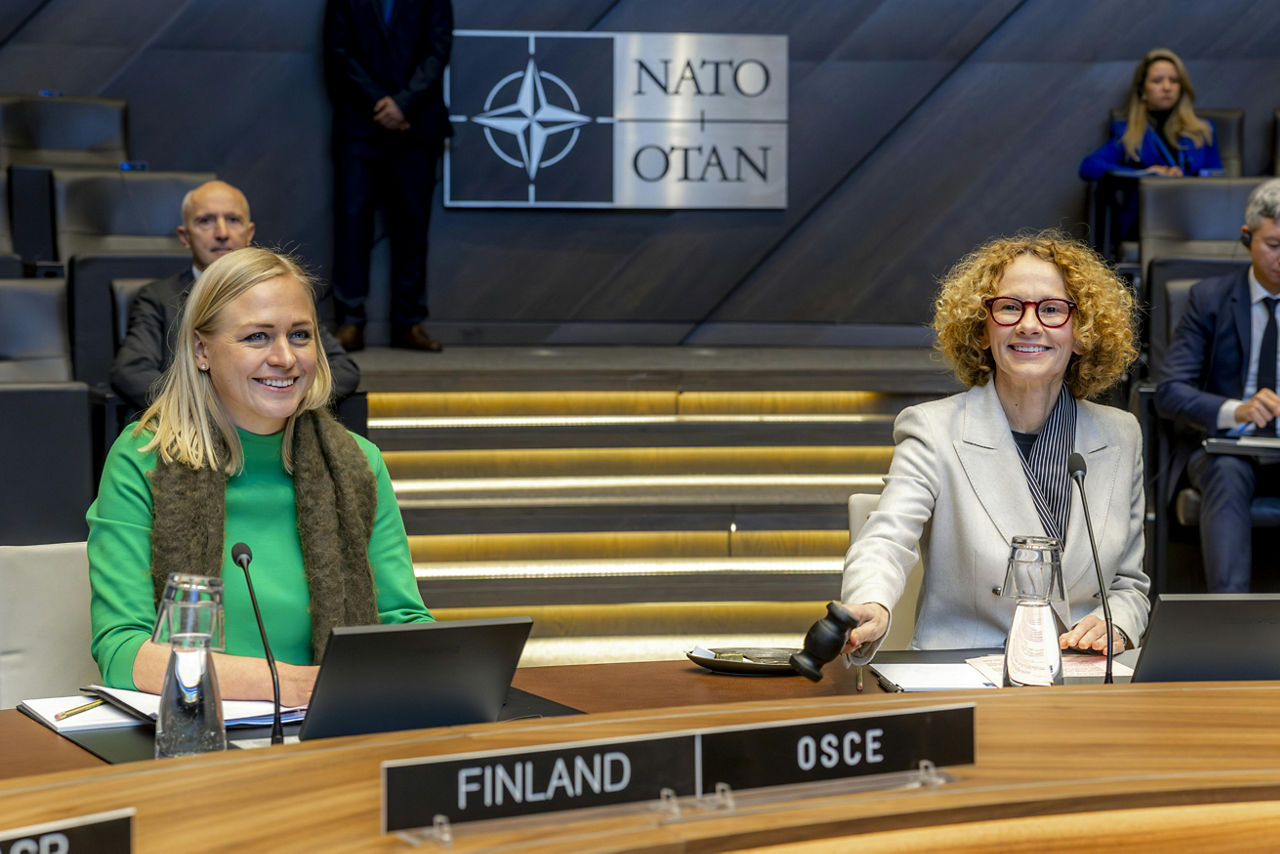 NATO Deputy Secretary General Radmila Shekerinska meets with Elina Valtonen, Minister for Foreign Affairs of Finland and Chairperson-in-Office of the OSCE, at NATO Headquarters