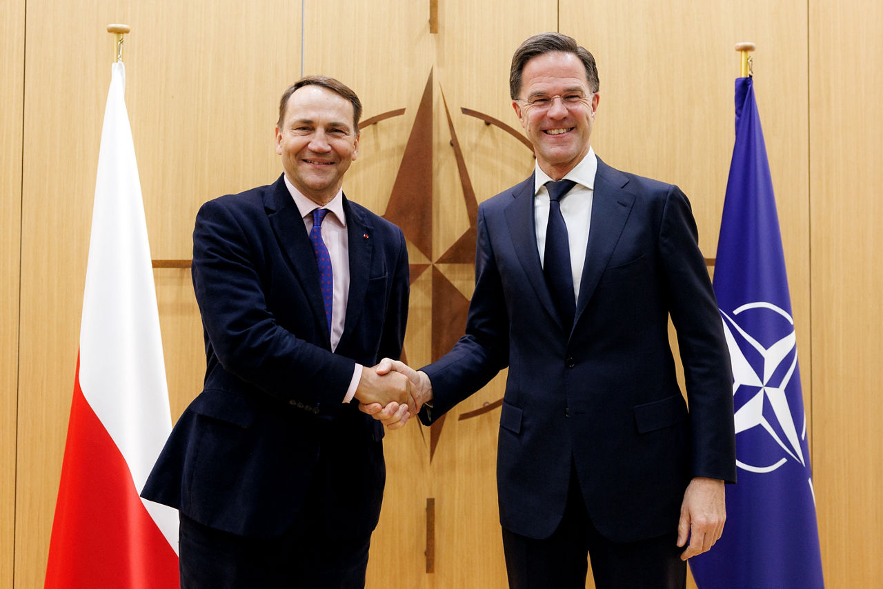 NATO Secretary General Mark Rutte meets the Minister of Foreign Affairs of Poland, Radosław Sikorski