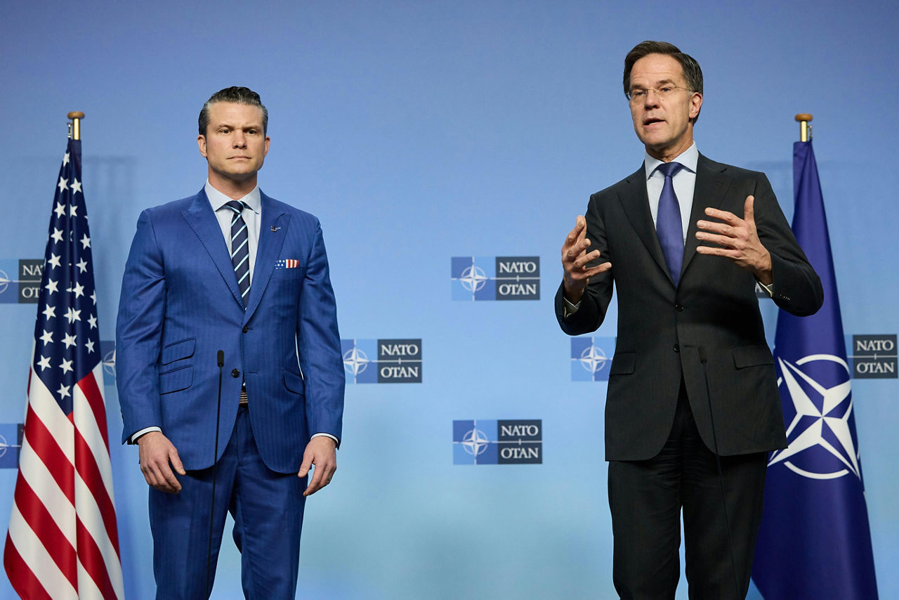 NATO Secretary General Mark Rutte meets with Pete Hegseth, US Secretary of Defense