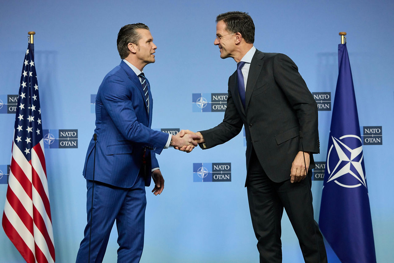 NATO Secretary General Mark Rutte meets with Pete Hegseth, US Secretary of Defense
