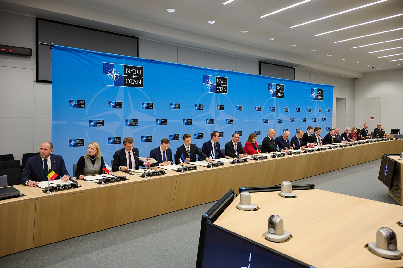 Signing ceremony led by the Defence Investment Division of Letters of Intent and Memorandums of Understanding on Multinational Cooperation - Meeting of NATO Ministers of Defence, Brussels