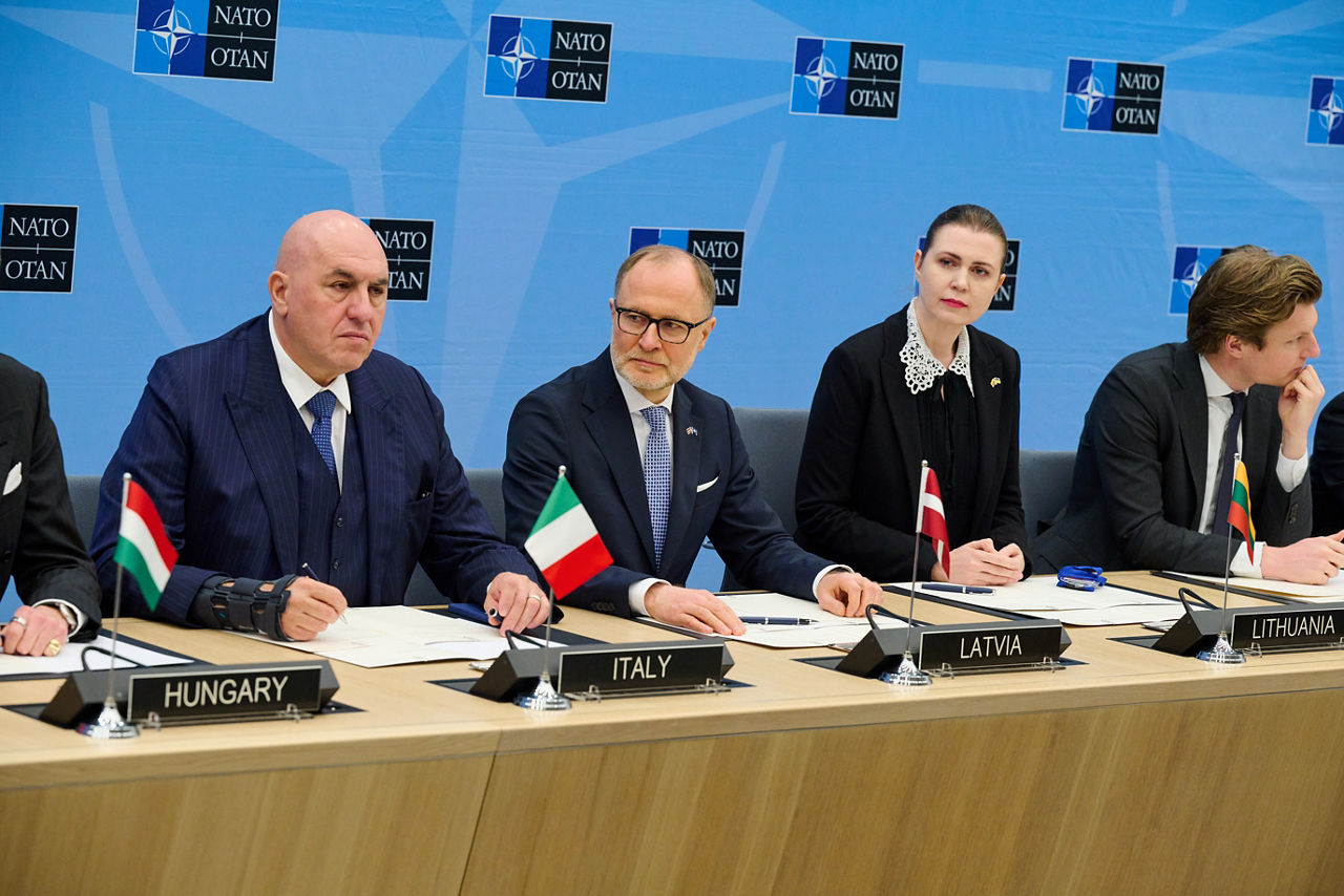 Signing ceremony led by the Defence Investment Division of Letters of Intent and Memorandums of Understanding on Multinational Cooperation - Meeting of NATO Ministers of Defence, Brussels