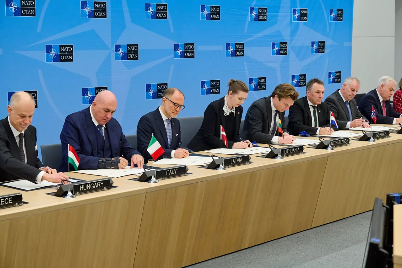 Signing ceremony led by the Defence Investment Division of Letters of Intent and Memorandums of Understanding on Multinational Cooperation - Meeting of NATO Ministers of Defence, Brussels