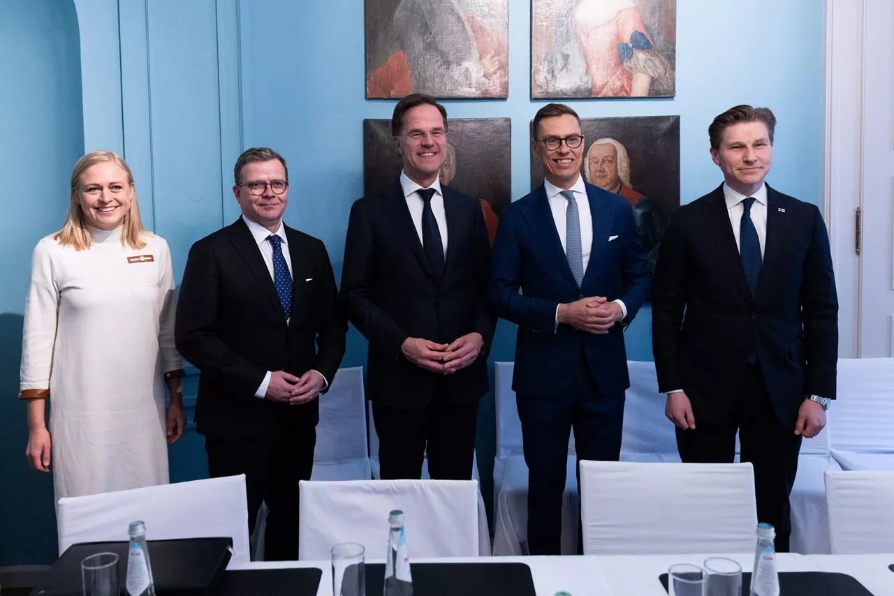 NATO Secretary General Mark Rutte meets with Elina Valtonen, Minister of Foreign Affairs of Finland; Petteri Orpo, Prime Minister of Finland; Alexander Stubb, President of Finland and Antti Häkkänen, Minister of Defence of Finland 