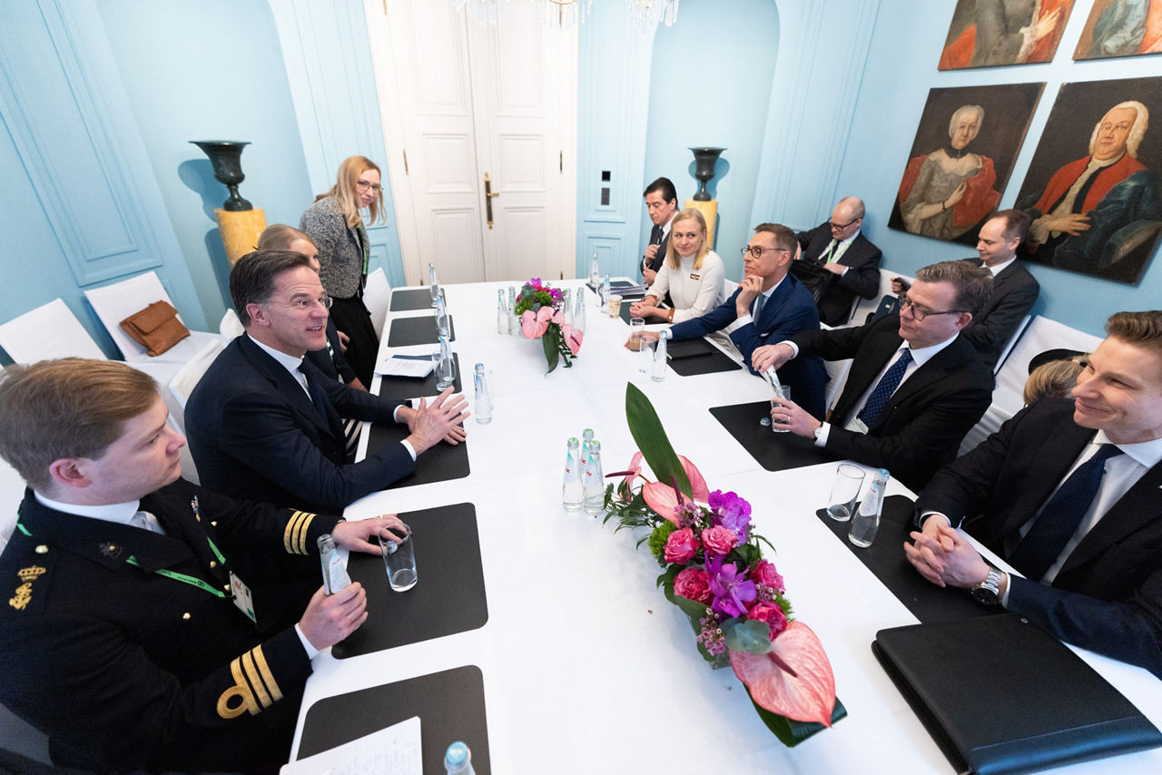 NATO Secretary General Mark Rutte meets with Elina Valtonen, Minister of Foreign Affairs of Finland; Petteri Orpo, Prime Minister of Finland; Alexander Stubb, President of Finland and Antti Häkkänen, Minister of Defence of Finland 