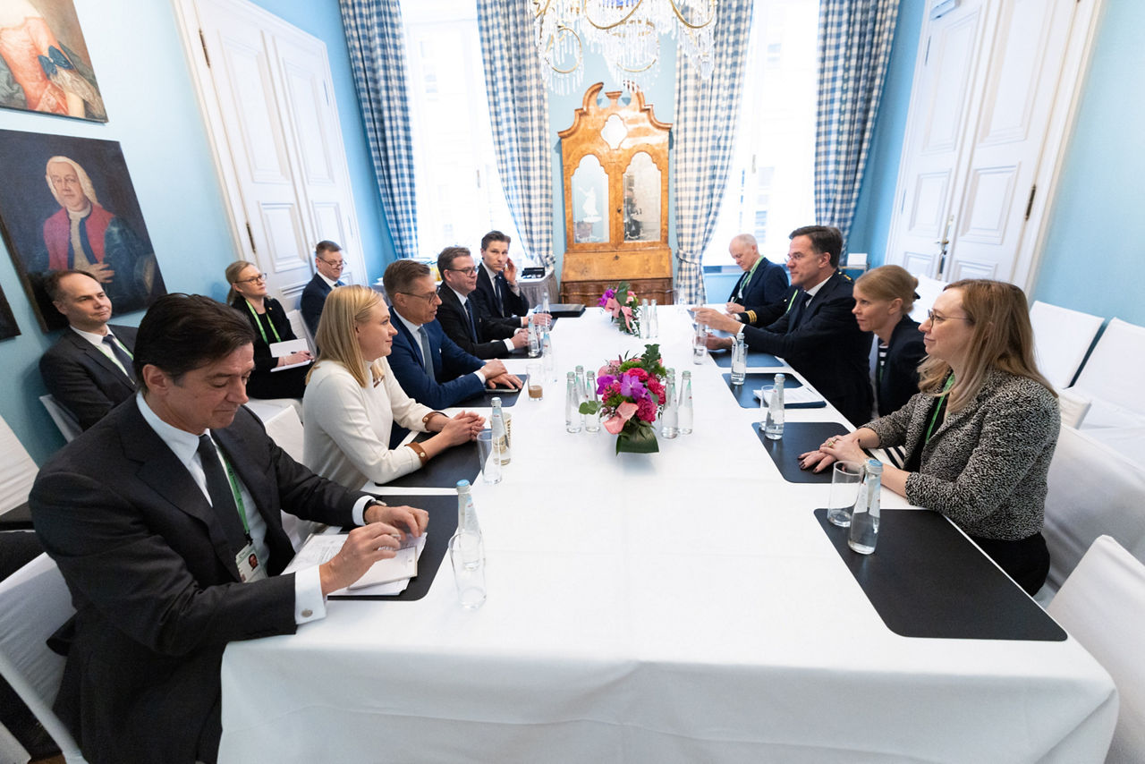 NATO Secretary General Mark Rutte meets with Elina Valtonen, Minister of Foreign Affairs of Finland; Petteri Orpo, Prime Minister of Finland; Alexander Stubb, President of Finland and Antti Häkkänen, Minister of Defence of Finland 