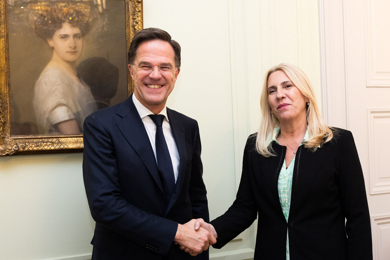 NATO Secretary General Mark Rutte with Željka Cvijanović, Chairwoman of the Presidency of Bosnia and Herzegovina