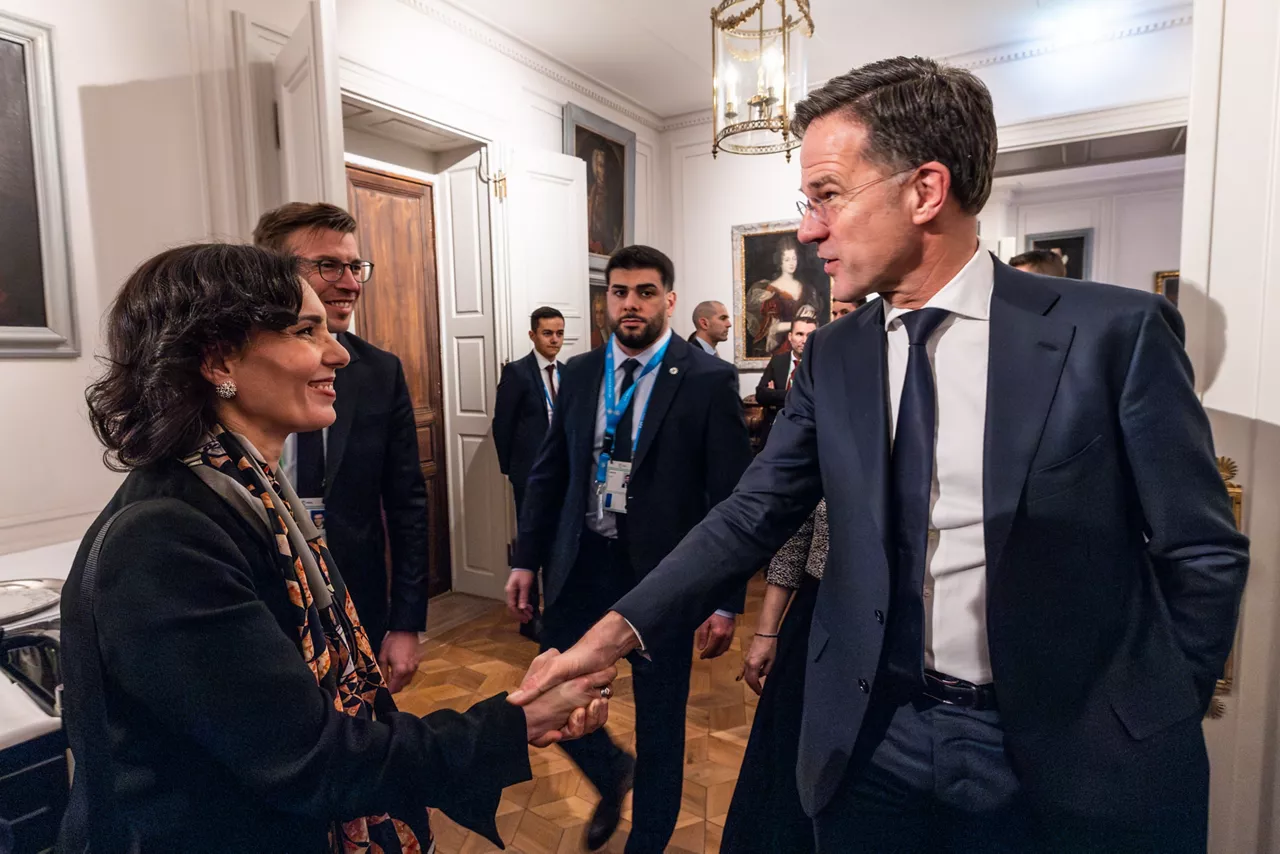 NATO Secretary General Mark Rutte with Hadja Lahbib, EU Commissioner for Equality 