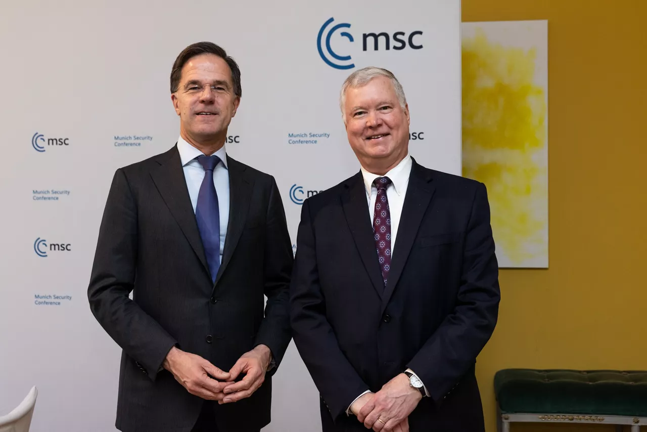 NATO Secretary General Mark Rutte with Stephen Biegun, Senior Vice President, Global Public Policy, Boeing