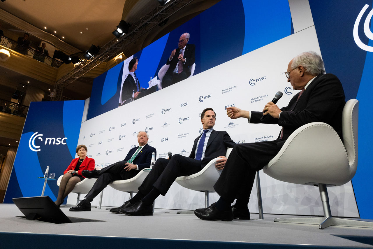 NATO Secretary General Mark Rutte participates in MSC panel on transatlantic security with US Senator Jeanne Shaheen, Senate Committee on Foreign Relations; US Senator Lindsey Graham, Chair of the Budget Senate Committee; and moderator, Wolfgang Ischinger, President of the Foundation Council, MSC Foundation