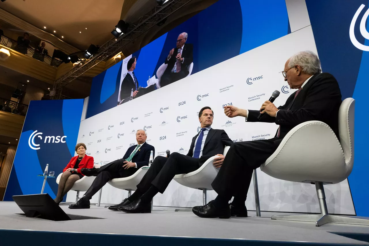 NATO Secretary General Mark Rutte participates in MSC panel on transatlantic security with US Senator Jeanne Shaheen, Senate Committee on Foreign Relations; US Senator Lindsey Graham, Chair of the Budget Senate Committee; and moderator, Wolfgang Ischinger, President of the Foundation Council, MSC Foundation