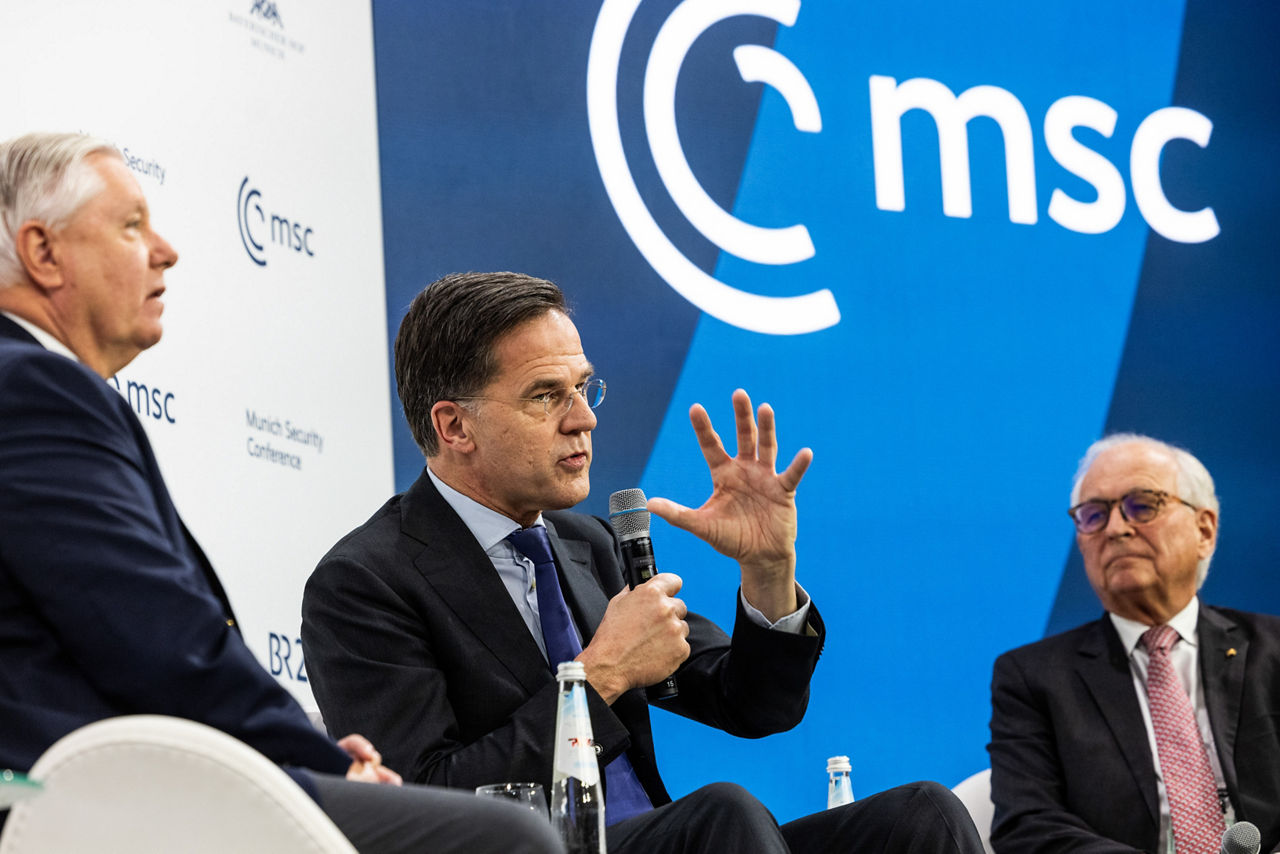 NATO Secretary General Mark Rutte participates in MSC panel on transatlantic security with US Senator Jeanne Shaheen, Senate Committee on Foreign Relations; US Senator Lindsey Graham, Chair of the Budget Senate Committee; and moderator, Wolfgang Ischinger, President of the Foundation Council, MSC Foundation