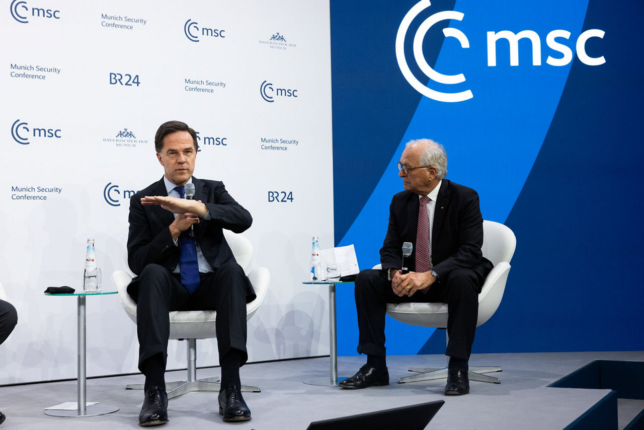 NATO Secretary General Mark Rutte participates in MSC panel on transatlantic security with US Senator Jeanne Shaheen, Senate Committee on Foreign Relations; US Senator Lindsey Graham, Chair of the Budget Senate Committee; and moderator, Wolfgang Ischinger, President of the Foundation Council, MSC Foundation