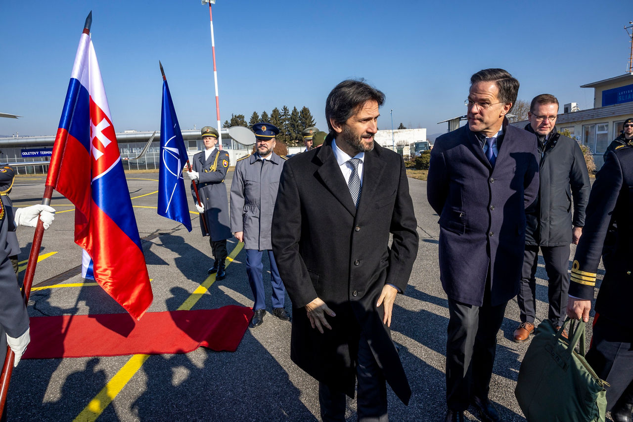 NATO Secretary General Mark Rutte arrives in Slovakia and is welcomed by the Minister of Defence of the Slovak Republic, Robert Kaliňák