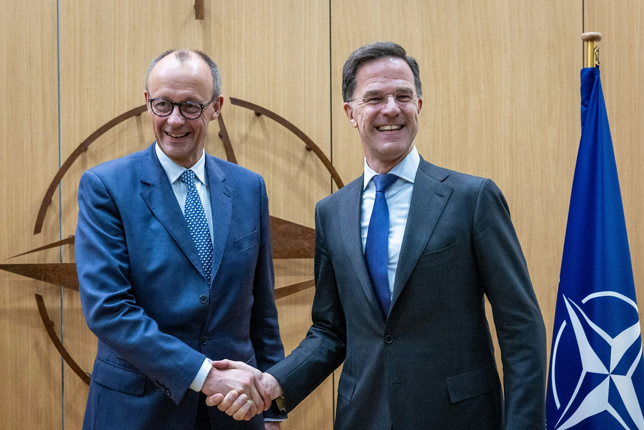 NATO Secretary General Mark Rutte meets with Friedrich Merz, Chairman of Germany’s Christian Democratic Union/Christian Social Union (CDU/CSU) parliamentary group
