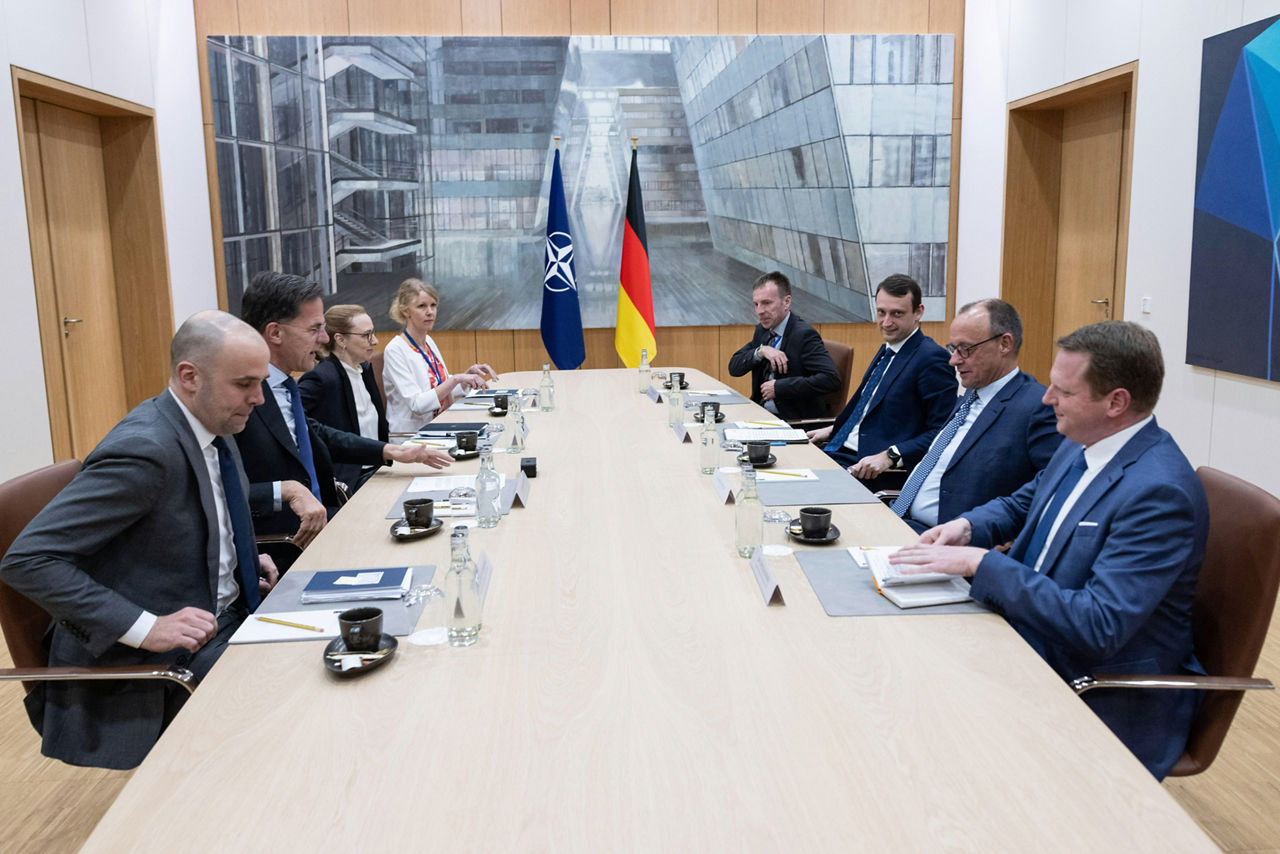 NATO Secretary General Mark Rutte meets with Friedrich Merz, Chairman of Germany’s Christian Democratic Union/Christian Social Union (CDU/CSU) parliamentary group