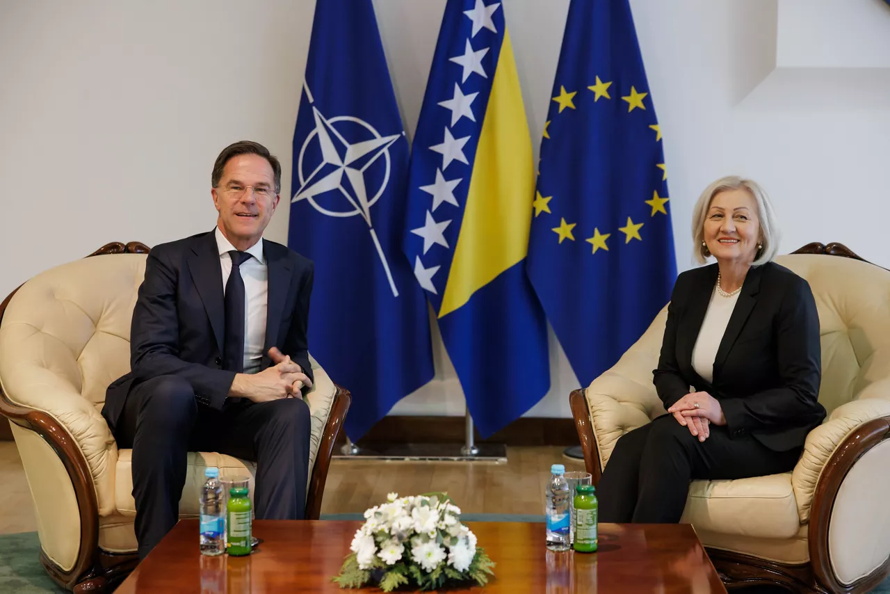 NATO Secretary General Mark Rutte meets with the Chairperson of the Council of Ministers of Bosnia and Herzegovina, Borjana Krišto