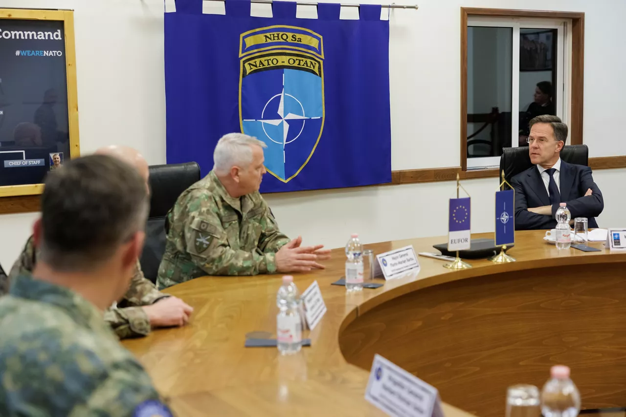 NATO Secretary General Mark Rutte meets with the Commander of the European Union Force in BiH, Major General Florin-Marian Barbu 