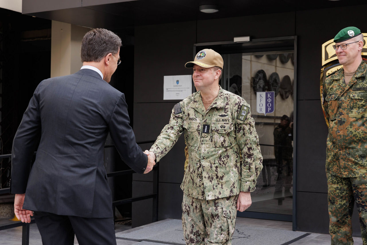 NATO Secretary General Mark Rutte with Admiral Stuart B. Munsch, Commander of Allied Joint Force Command Naples 
