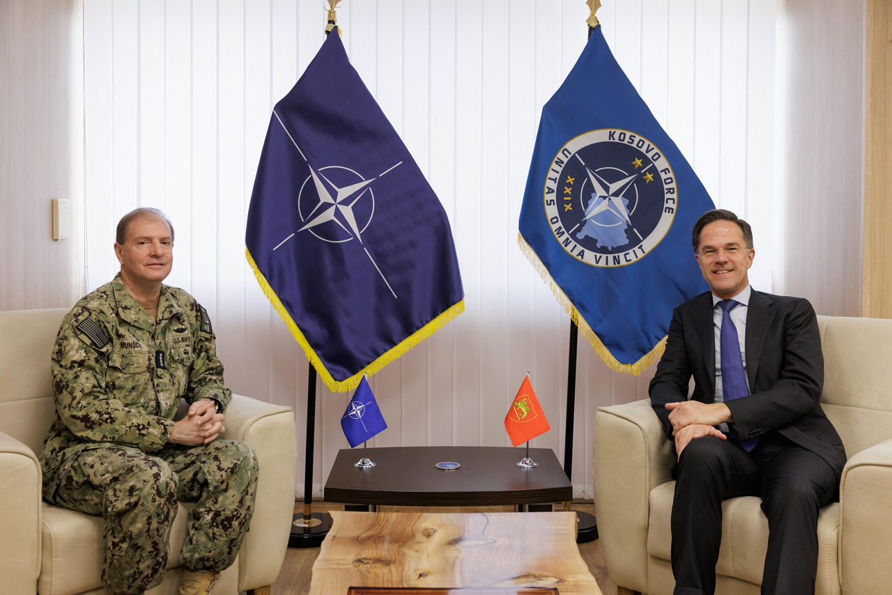 NATO Secretary General Mark Rutte with Admiral Stuart B. Munsch, Commander of Allied Joint Force Command Naples