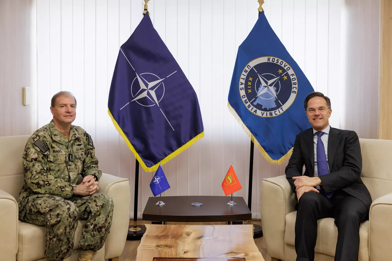 NATO Secretary General Mark Rutte with Admiral Stuart B. Munsch, Commander of Allied Joint Force Command Naples