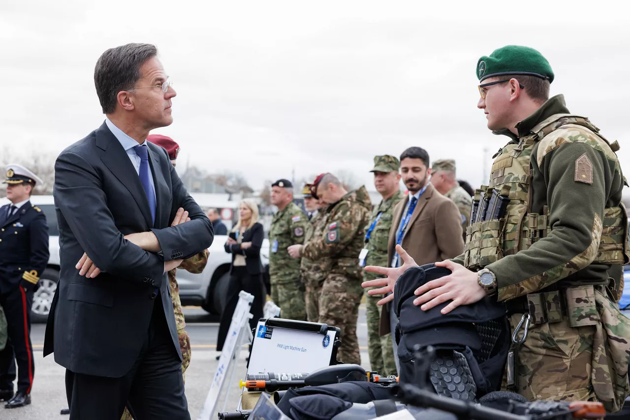 NATO Secretary General Mark Rutte and NATO Deputy Secretary General Radmila Shekerinska visit a static display and engage with KFOR and NALT personnel