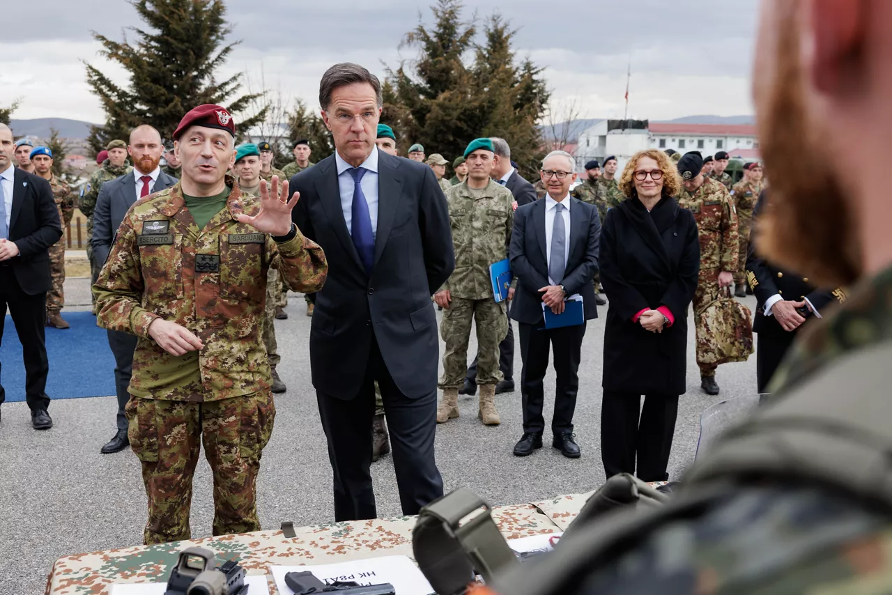 NATO Secretary General Mark Rutte and NATO Deputy Secretary General Radmila Shekerinska visit a static display and engage with KFOR and NALT personnel
