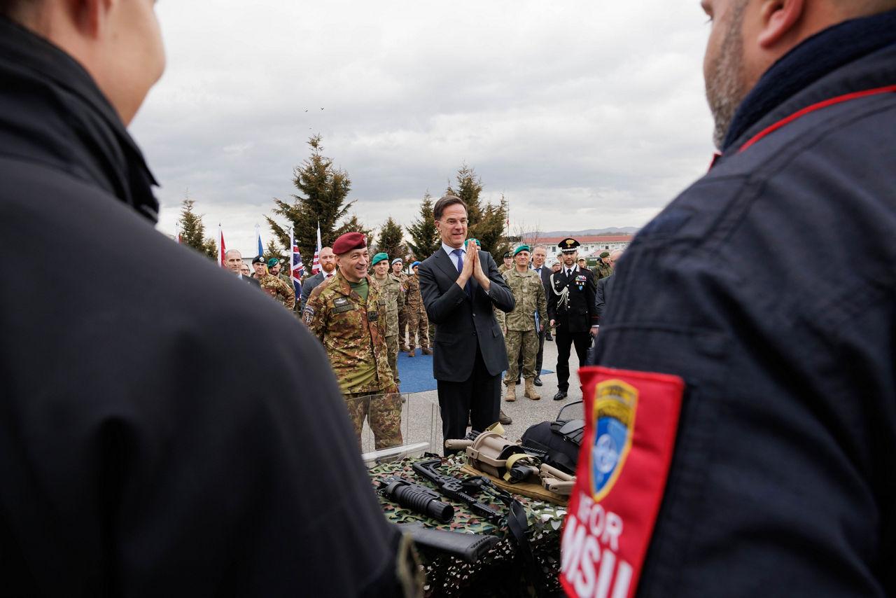 NATO Secretary General Mark Rutte and NATO Deputy Secretary General Radmila Shekerinska visit a static display and engage with KFOR and NALT personnel