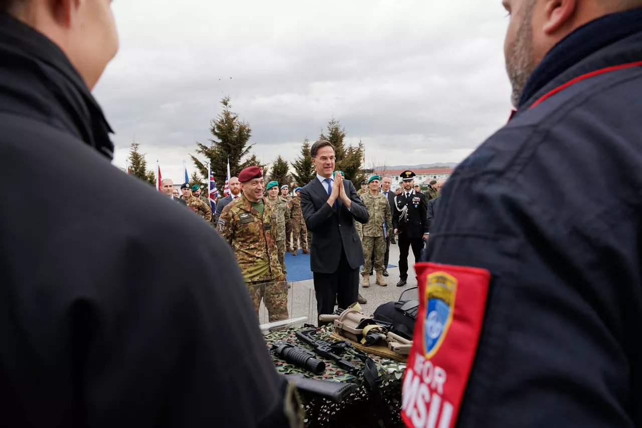 NATO Secretary General Mark Rutte and NATO Deputy Secretary General Radmila Shekerinska visit a static display and engage with KFOR and NALT personnel