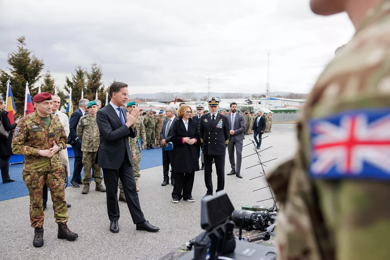 NATO Secretary General Mark Rutte and NATO Deputy Secretary General Radmila Shekerinska visit a static display and engage with KFOR and NALT personnel